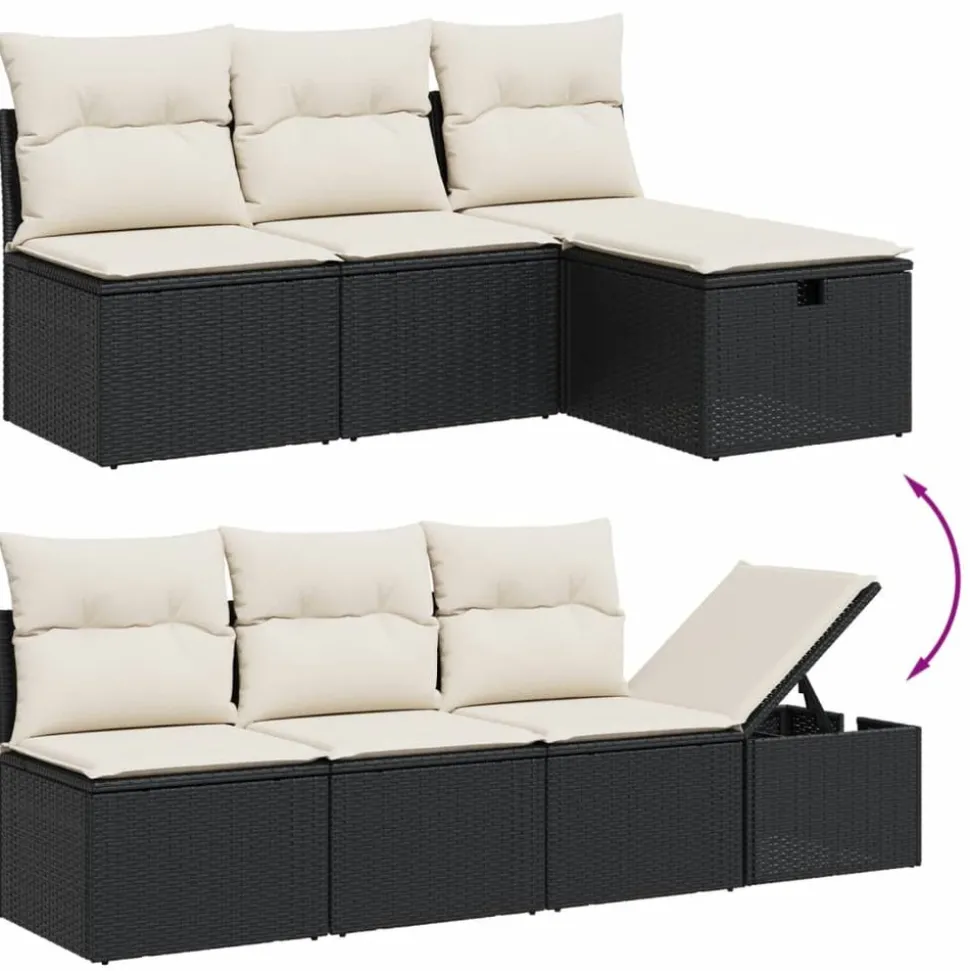 MAISON EXCLUSIVE - Salon de jardin 8 pcs avec coussins noir résine tressée