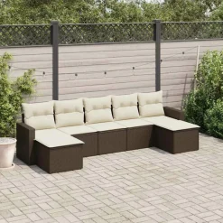 MAISON EXCLUSIVE - Salon de jardin avec coussins 7 pcs marron résine tressée