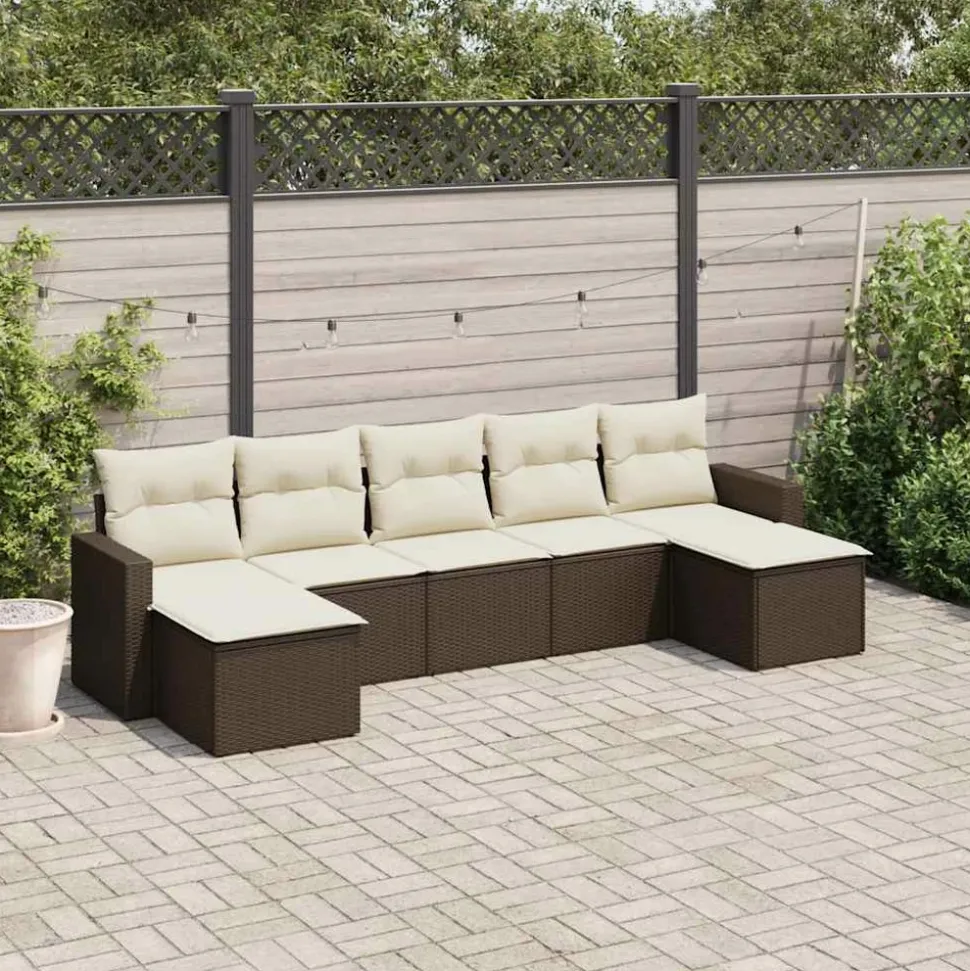 MAISON EXCLUSIVE - Salon de jardin avec coussins 7 pcs marron résine tressée
