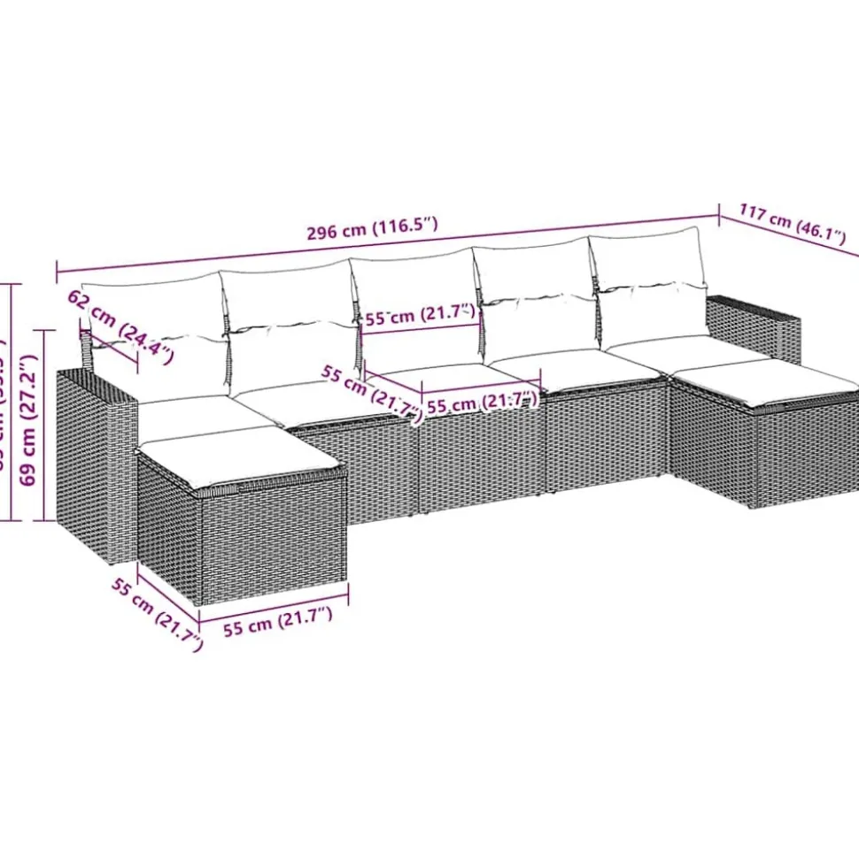 MAISON EXCLUSIVE - Salon de jardin avec coussins 7 pcs marron résine tressée