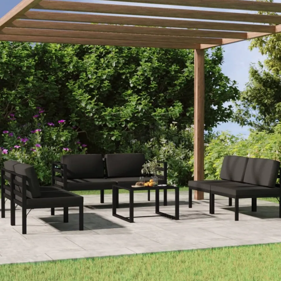 MAISON EXCLUSIVE - Salon de jardin 7 pcs avec coussins aluminium anthracite