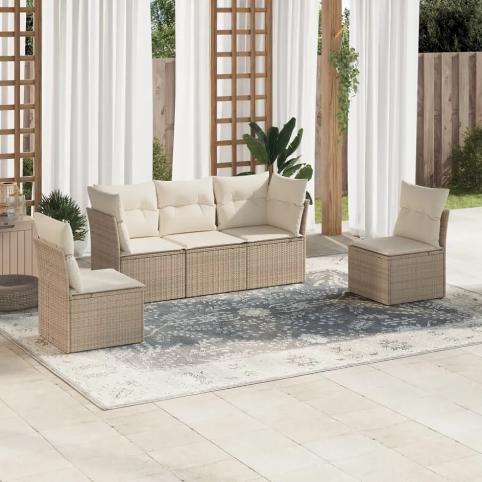 MAISON EXCLUSIVE - Salon de jardin avec coussins 5 pcs beige résine tressée