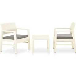 MAISON EXCLUSIVE - Salon de jardin 3 pcs avec coussins plastique blanc