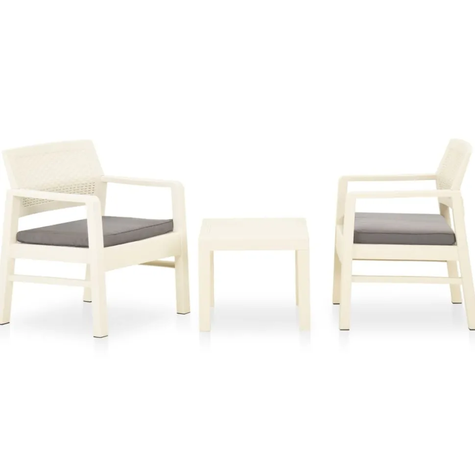MAISON EXCLUSIVE - Salon de jardin 3 pcs avec coussins plastique blanc