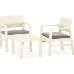 MAISON EXCLUSIVE - Salon de jardin 3 pcs avec coussins plastique blanc