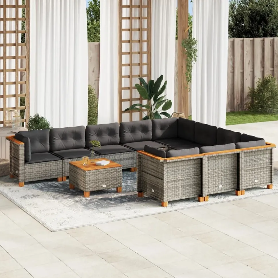 MAISON EXCLUSIVE - Salon de jardin 11 pcs avec coussins gris résine tressée