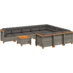 MAISON EXCLUSIVE - Salon de jardin 11 pcs avec coussins gris résine tressée
