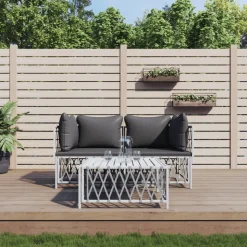 MAISON EXCLUSIVE - Salon de jardin avec coussins 3 pcs blanc acier