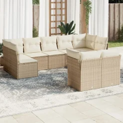 MAISON EXCLUSIVE - Salon de jardin avec coussins 9 pcs beige résine tressée