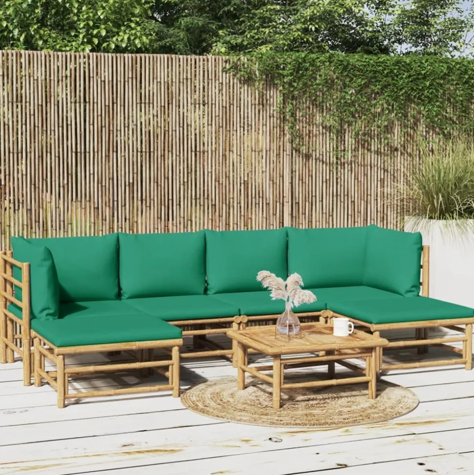 MAISON EXCLUSIVE - Salon de jardin 7 pcs avec coussins vert bambou