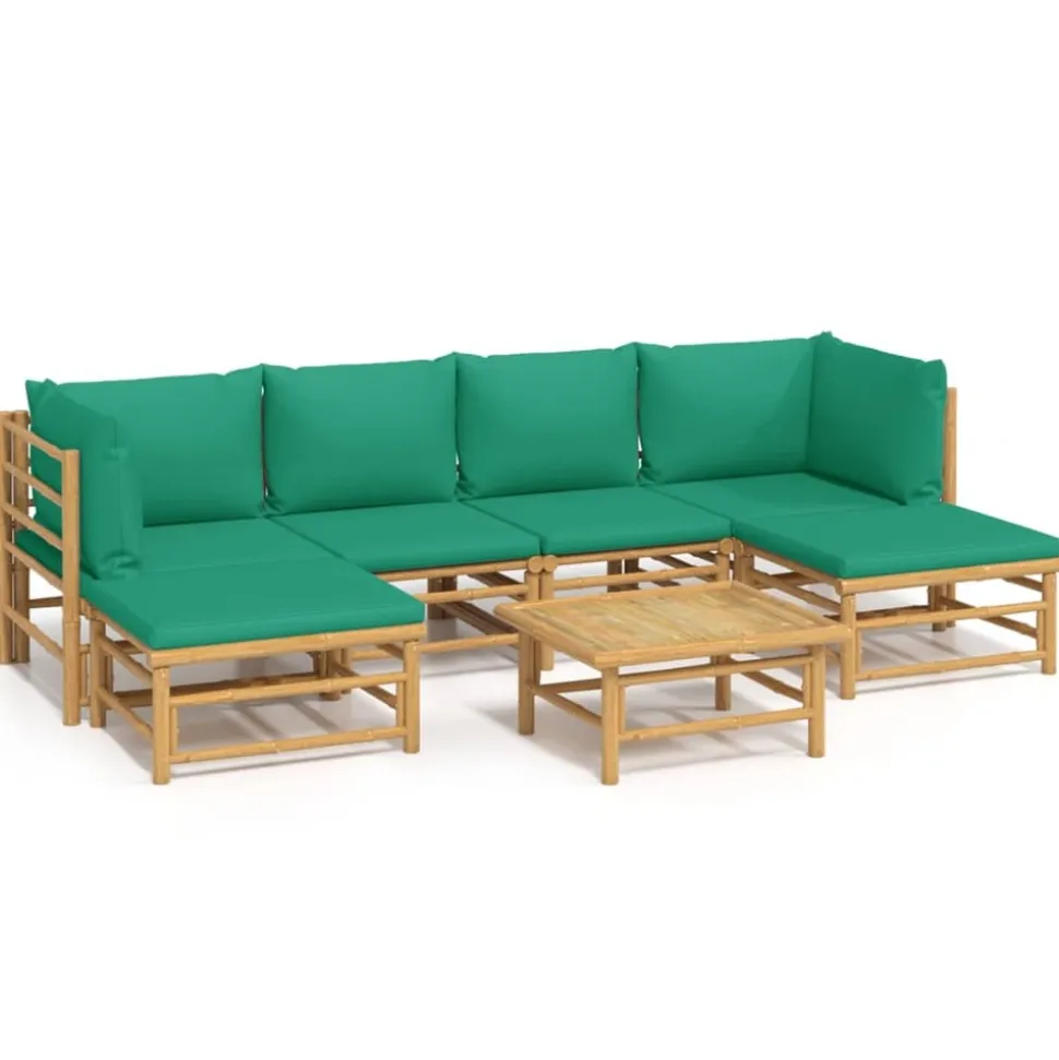 MAISON EXCLUSIVE - Salon de jardin 7 pcs avec coussins vert bambou