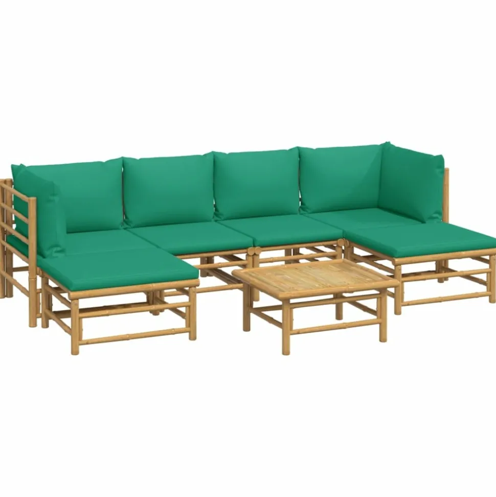 MAISON EXCLUSIVE - Salon de jardin 7 pcs avec coussins vert bambou
