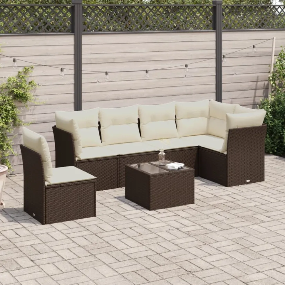 MAISON EXCLUSIVE - Salon de jardin avec coussins 6 pcs marron résine tressée