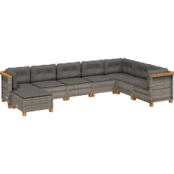 MAISON EXCLUSIVE - Salon de jardin 8 pcs avec coussins gris résine tressée