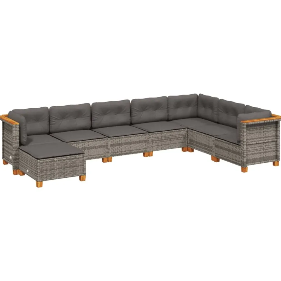 MAISON EXCLUSIVE - Salon de jardin 8 pcs avec coussins gris résine tressée
