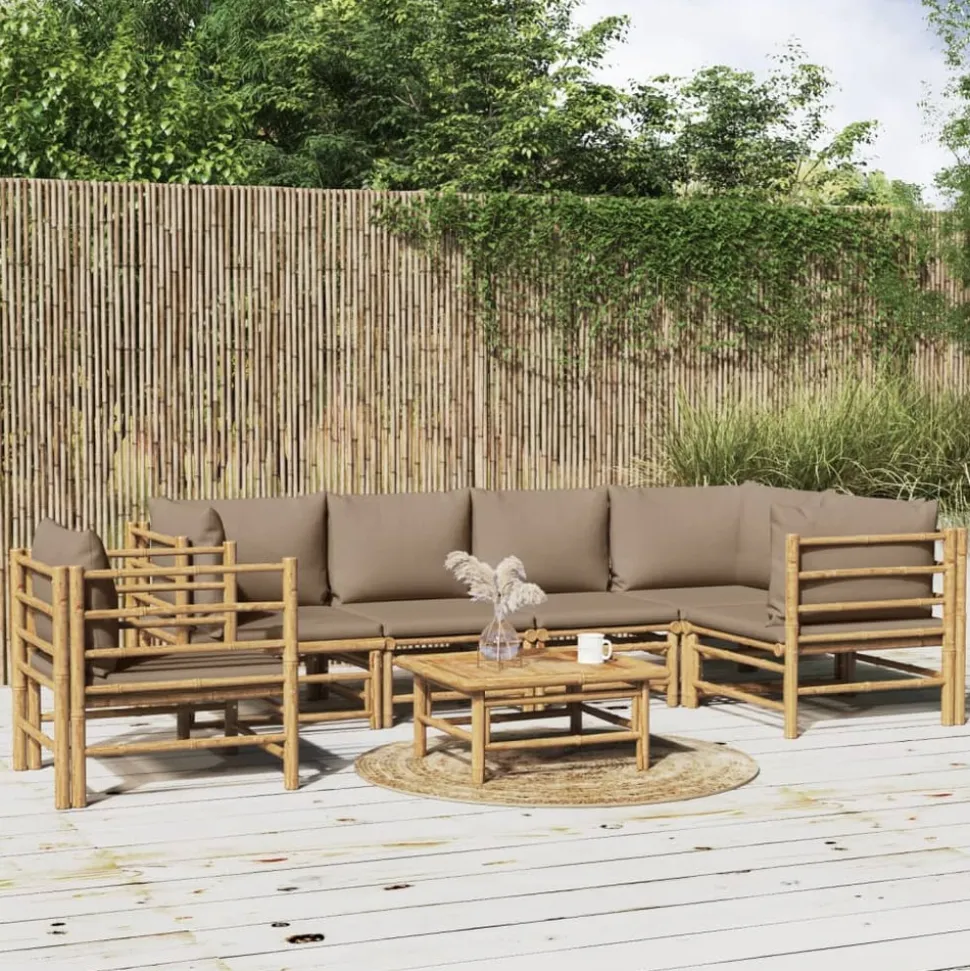 MAISON EXCLUSIVE - Salon de jardin 7 pcs avec coussins taupe bambou