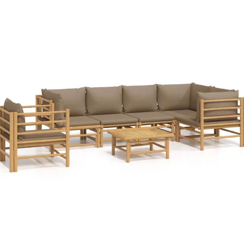MAISON EXCLUSIVE - Salon de jardin 7 pcs avec coussins taupe bambou