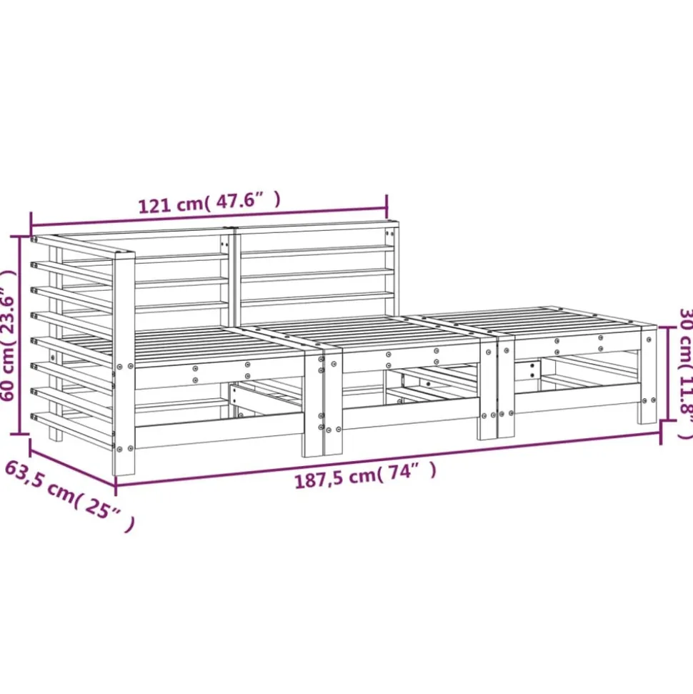 MAISON EXCLUSIVE - Salon de jardin 3 pcs bois massif de pin