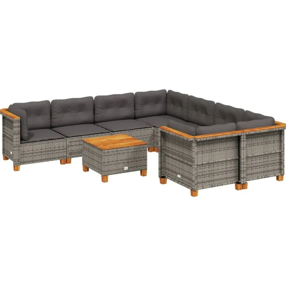 MAISON EXCLUSIVE - Salon de jardin 9 pcs avec coussins gris résine tressée
