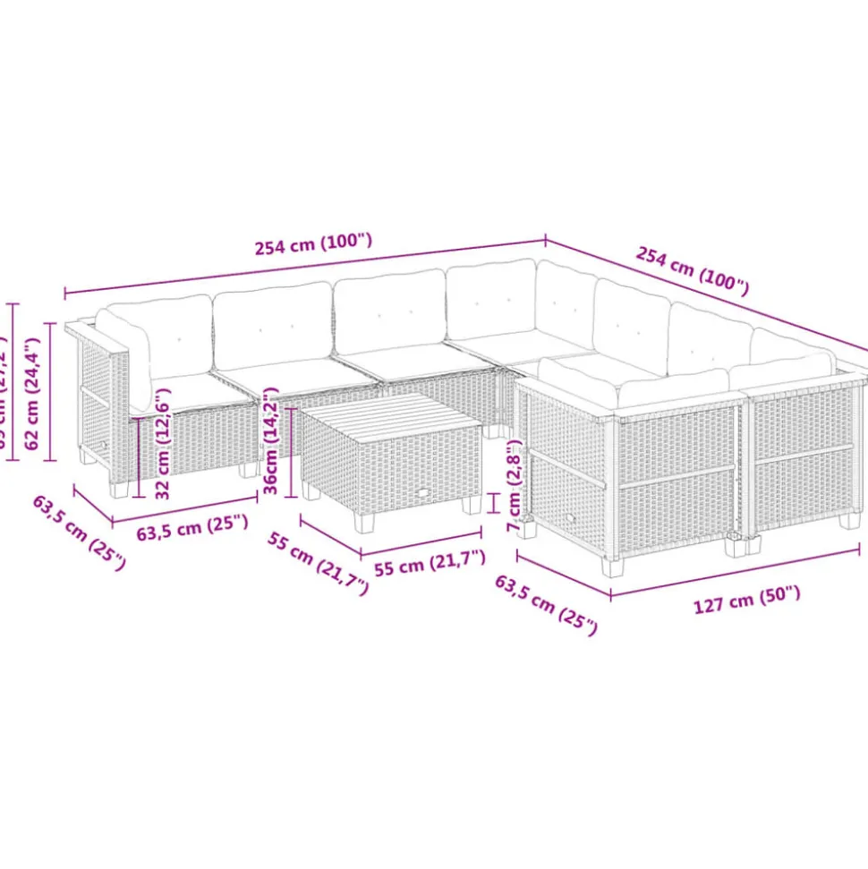 MAISON EXCLUSIVE - Salon de jardin 9 pcs avec coussins gris résine tressée