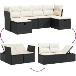 MAISON EXCLUSIVE - Salon de jardin 6 pcs avec coussins noir résine tressée