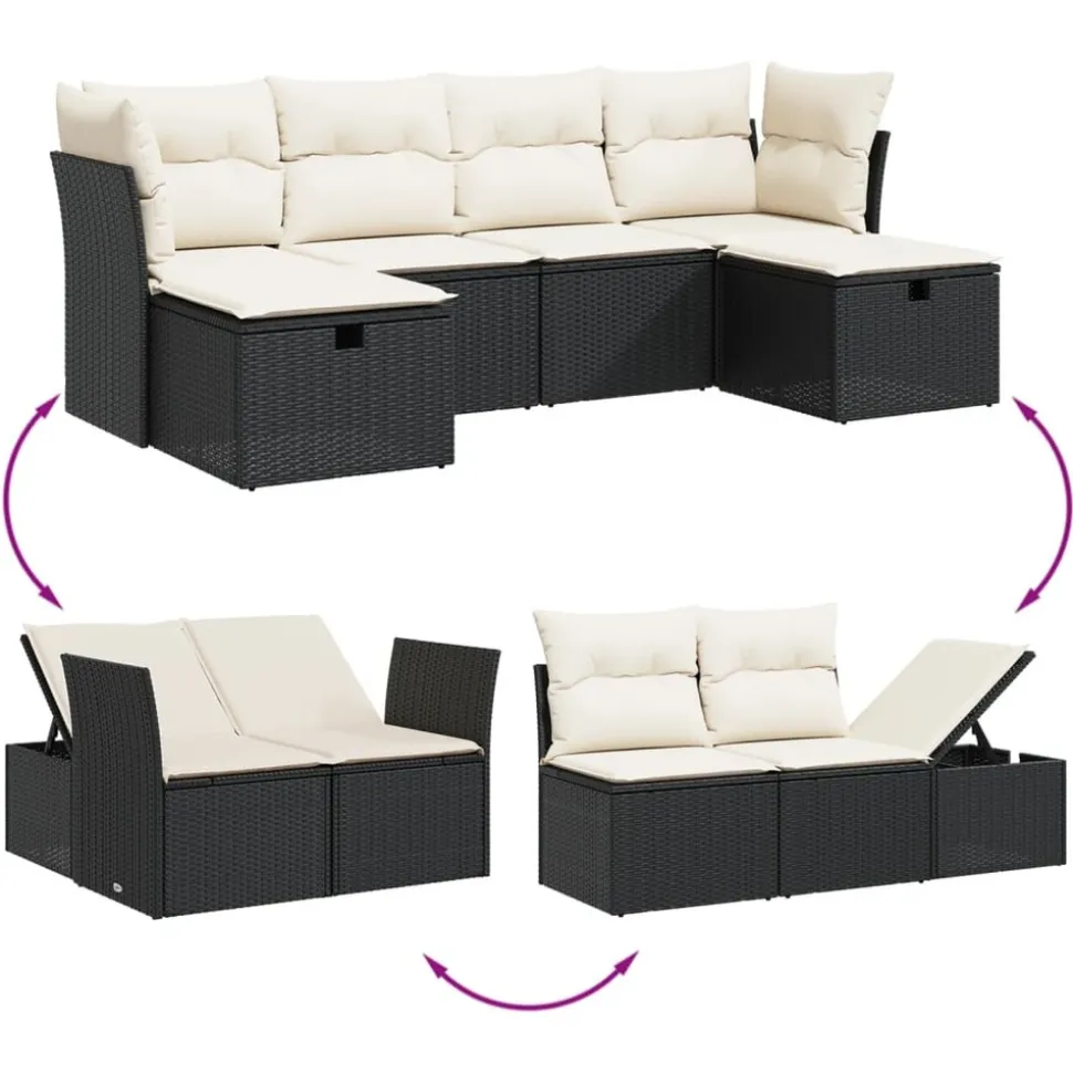 MAISON EXCLUSIVE - Salon de jardin 6 pcs avec coussins noir résine tressée