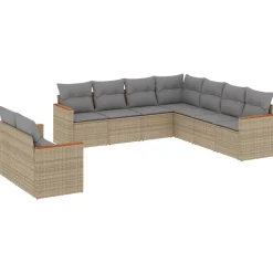 MAISON EXCLUSIVE - Salon de jardin avec coussins 9 pcs beige résine tressée