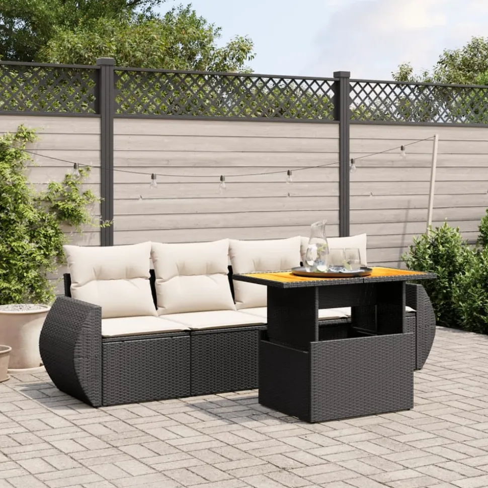 MAISON EXCLUSIVE - Salon de jardin 5 pcs avec coussins noir résine tressée