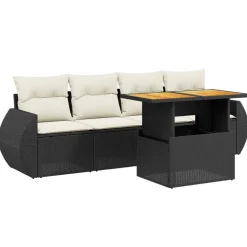MAISON EXCLUSIVE - Salon de jardin 5 pcs avec coussins noir résine tressée