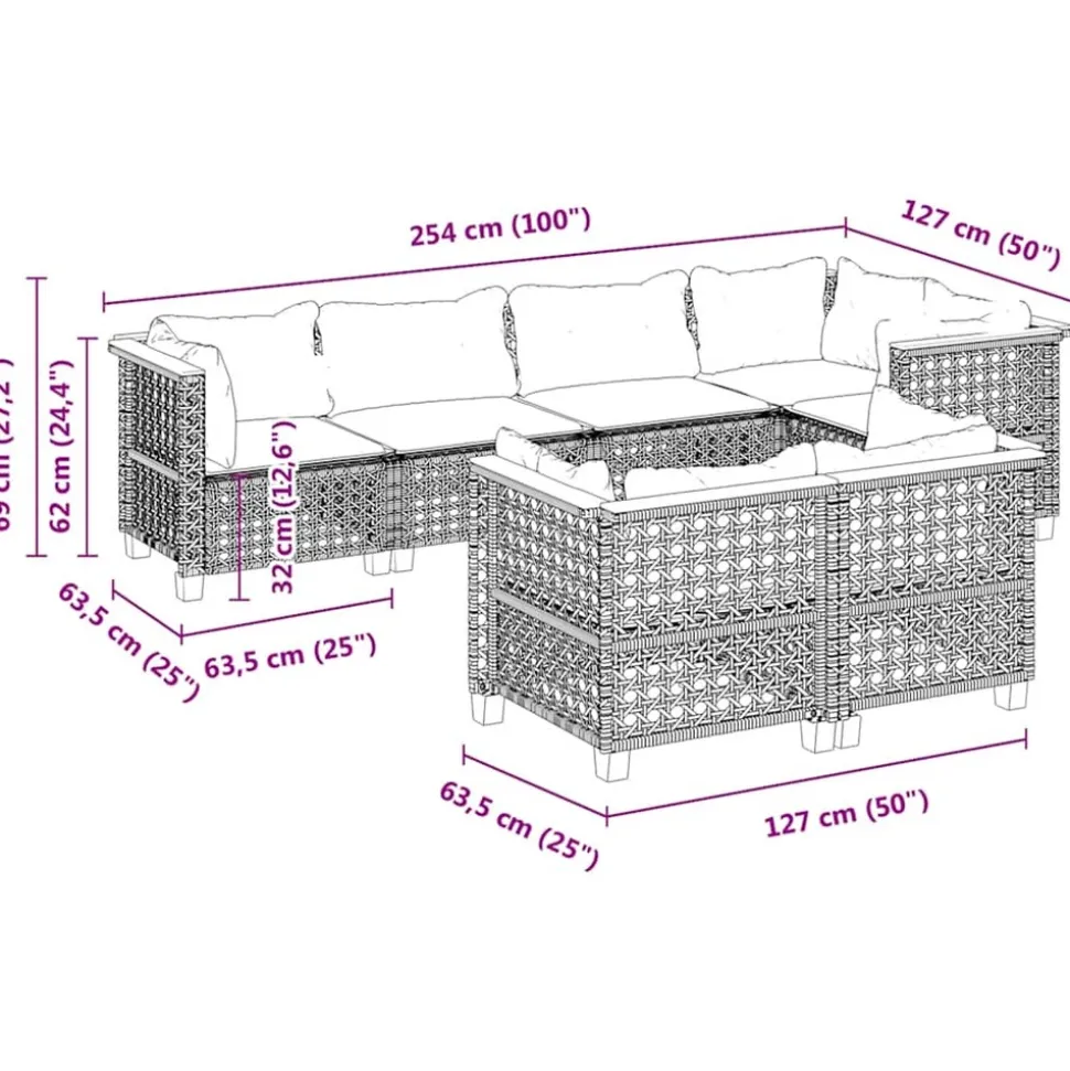 MAISON EXCLUSIVE - Salon de jardin avec coussins 7 pcs gris résine tressée