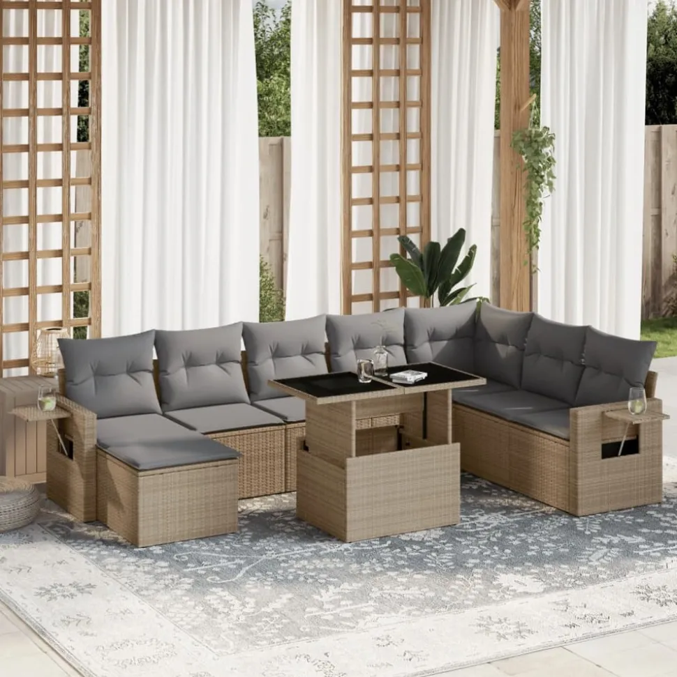MAISON EXCLUSIVE - Salon de jardin avec coussins 9 pcs beige résine tressée