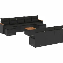 MAISON EXCLUSIVE - Salon de jardin 11 pcs avec coussins noir résine tressée
