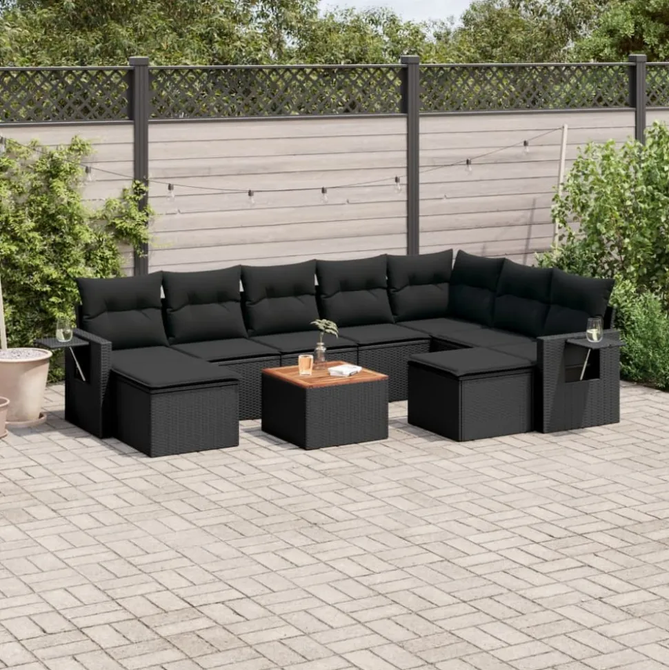 MAISON EXCLUSIVE - Salon de jardin 10 pcs avec coussins noir résine tressée