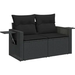 MAISON EXCLUSIVE - Salon de jardin 10 pcs avec coussins noir résine tressée