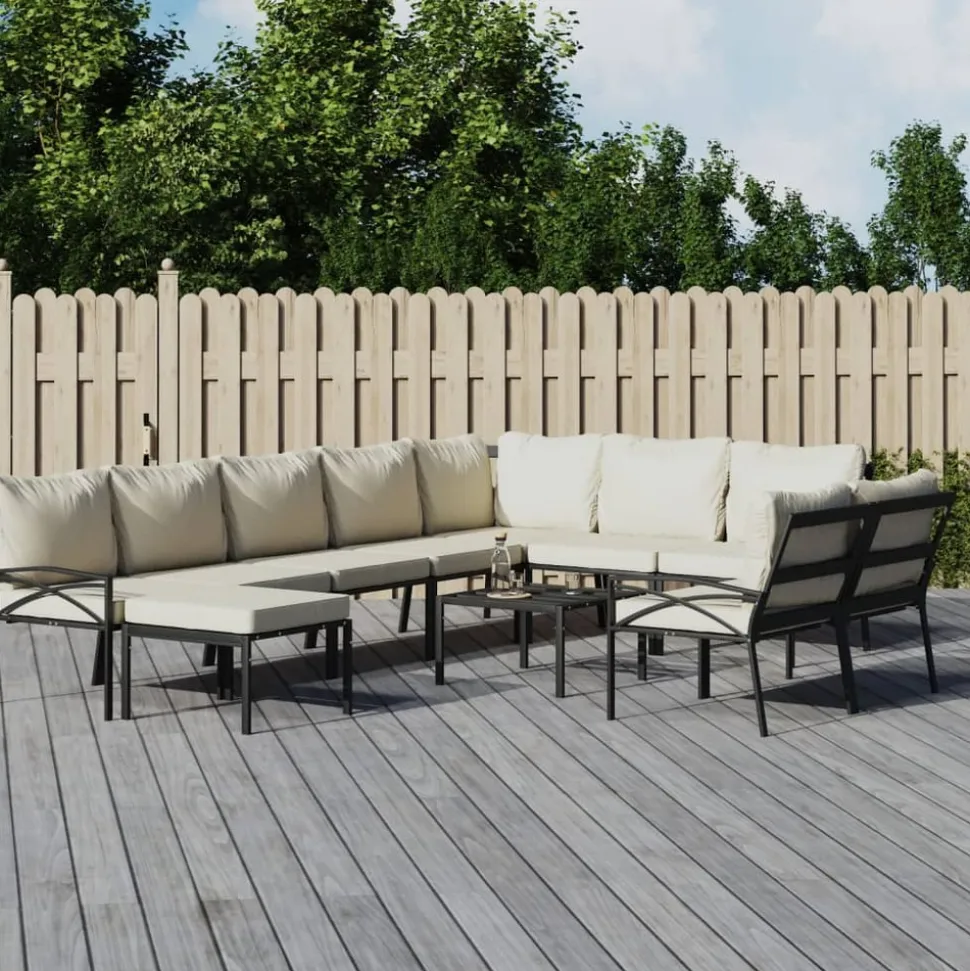 MAISON EXCLUSIVE - Salon de jardin 11 pcs avec coussins sable acier