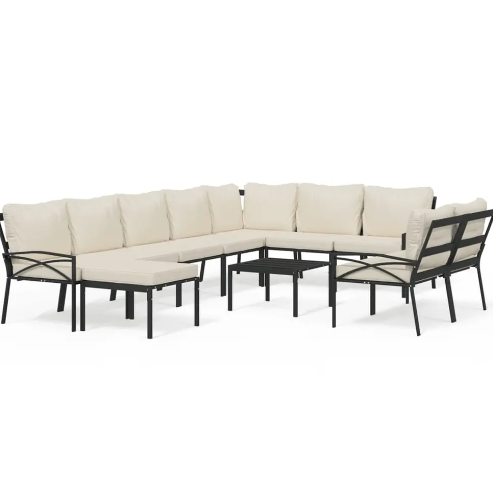 MAISON EXCLUSIVE - Salon de jardin 11 pcs avec coussins sable acier