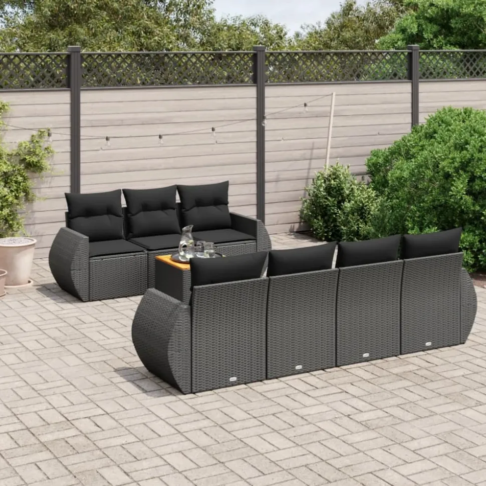 MAISON EXCLUSIVE - Salon de jardin 8 pcs avec coussins noir résine tressée