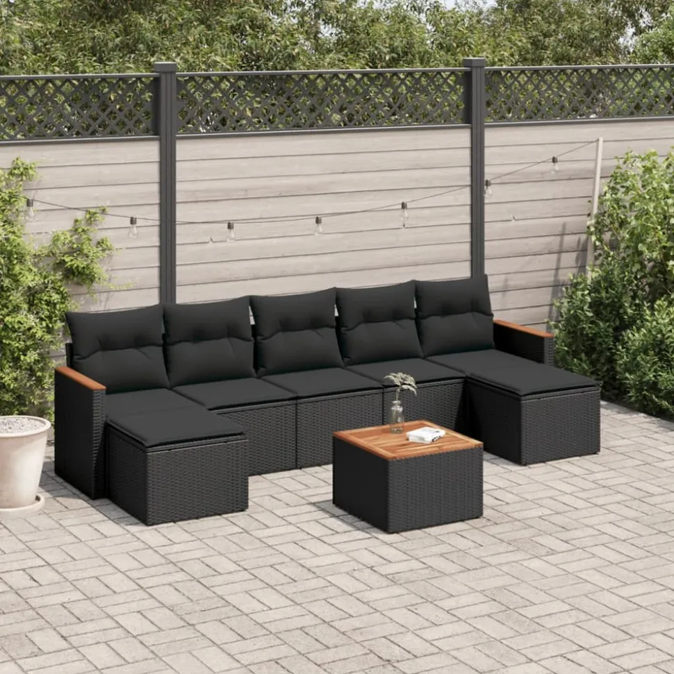 MAISON EXCLUSIVE - Salon de jardin 8 pcs avec coussins noir résine tressée
