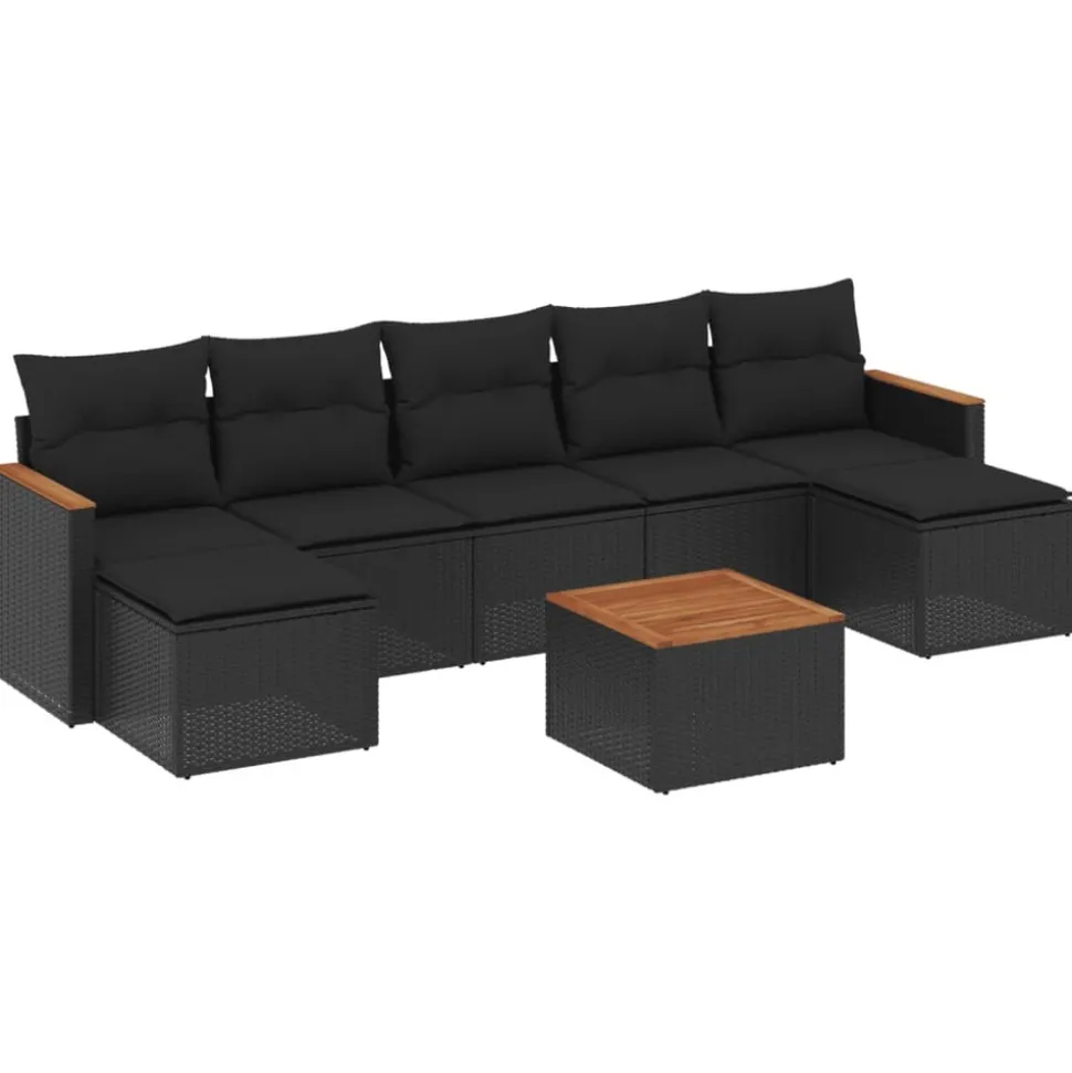 MAISON EXCLUSIVE - Salon de jardin 8 pcs avec coussins noir résine tressée