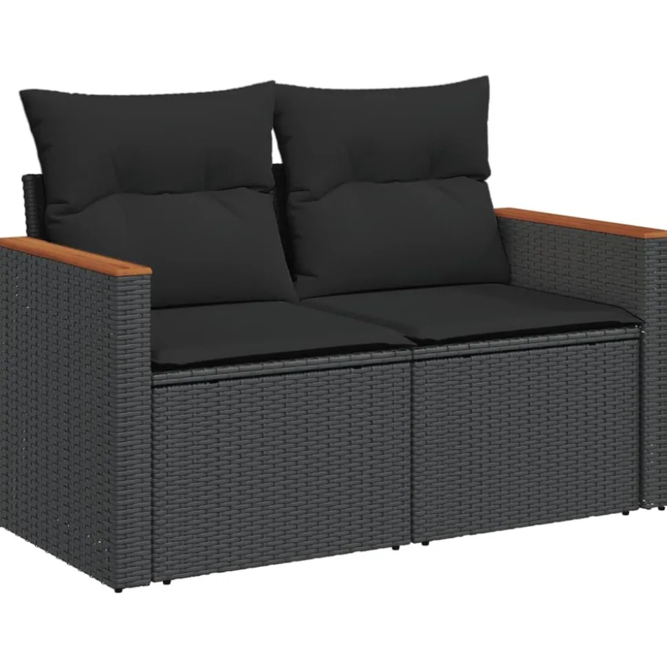 MAISON EXCLUSIVE - Salon de jardin 8 pcs avec coussins noir résine tressée