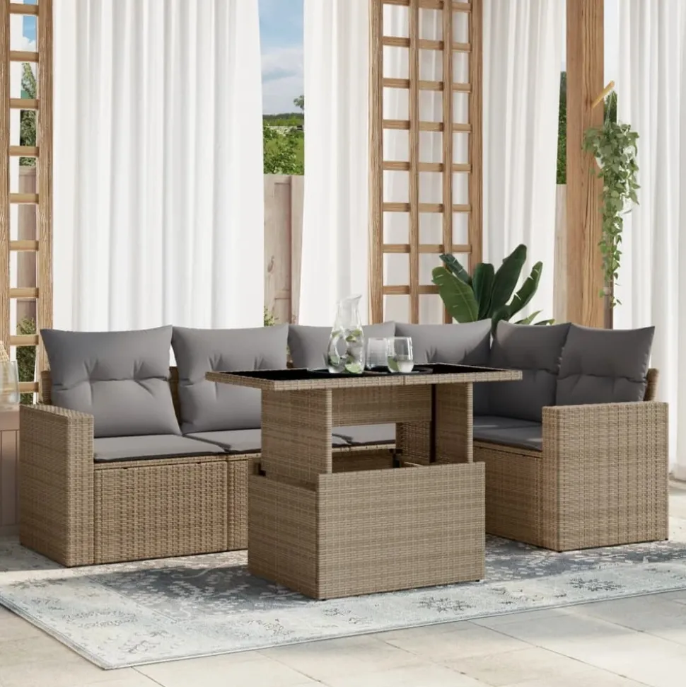 MAISON EXCLUSIVE - Salon de jardin avec coussins 6 pcs beige résine tressée