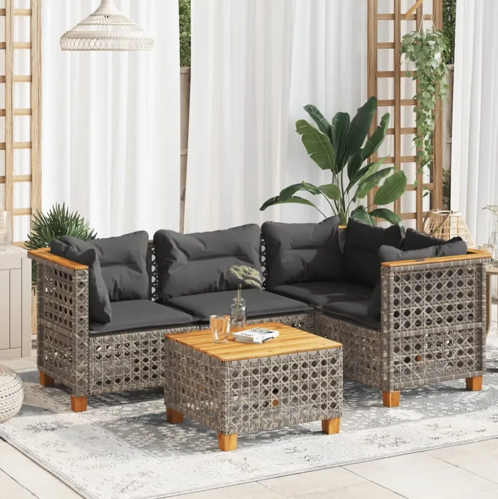 MAISON EXCLUSIVE - Salon de jardin 5 pcs avec coussins gris résine tressée