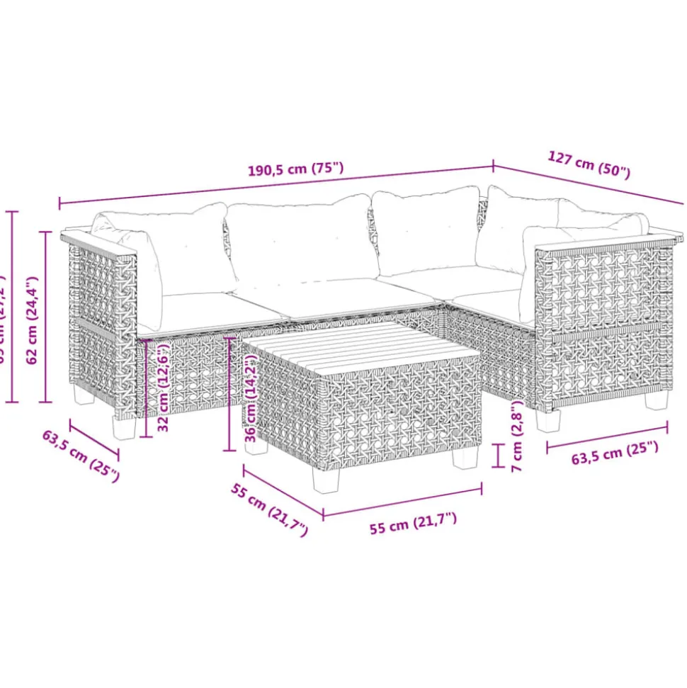 MAISON EXCLUSIVE - Salon de jardin 5 pcs avec coussins gris résine tressée