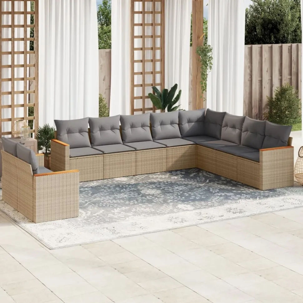 MAISON EXCLUSIVE - Salon de jardin avec coussins 10 pcs beige résine tressée