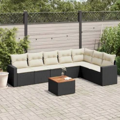 MAISON EXCLUSIVE - Salon de jardin 8 pcs avec coussins noir résine tressée