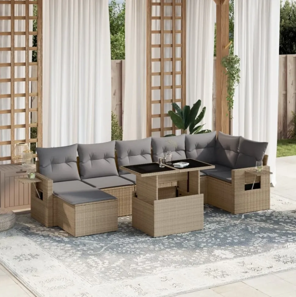 MAISON EXCLUSIVE - Salon de jardin avec coussins 8 pcs beige résine tressée