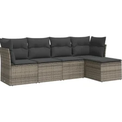 MAISON EXCLUSIVE - Salon de jardin 5 pcs avec coussins gris résine tressée