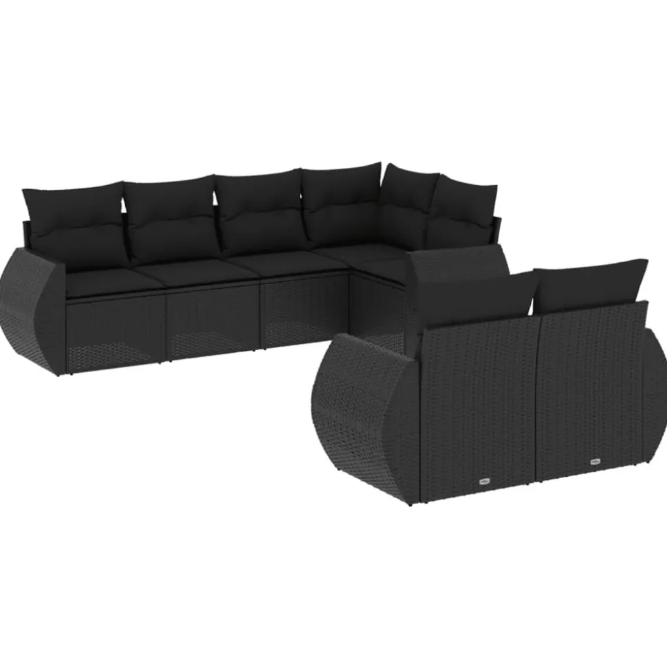MAISON EXCLUSIVE - Salon de jardin 7 pcs avec coussins noir résine tressée