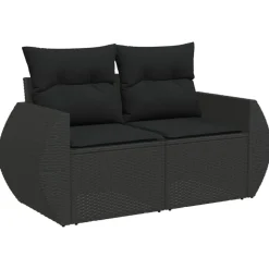 MAISON EXCLUSIVE - Salon de jardin 7 pcs avec coussins noir résine tressée