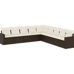 MAISON EXCLUSIVE - Salon de jardin avec coussins 9 pcs marron résine tressée